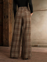 Anewsta High Waisted Straight Leg Plaid Wool Blend Pants For Office Lady, Autumn/Winter